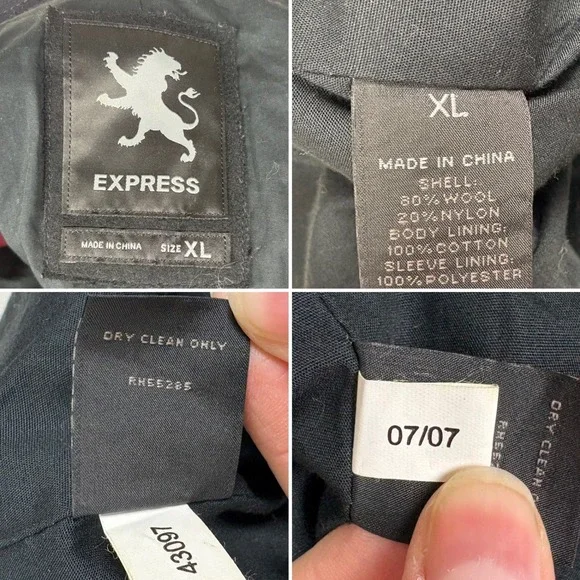 Express Men's Wool Blend Pea Coat Sz XL Black Double Breasted Classic Old Money